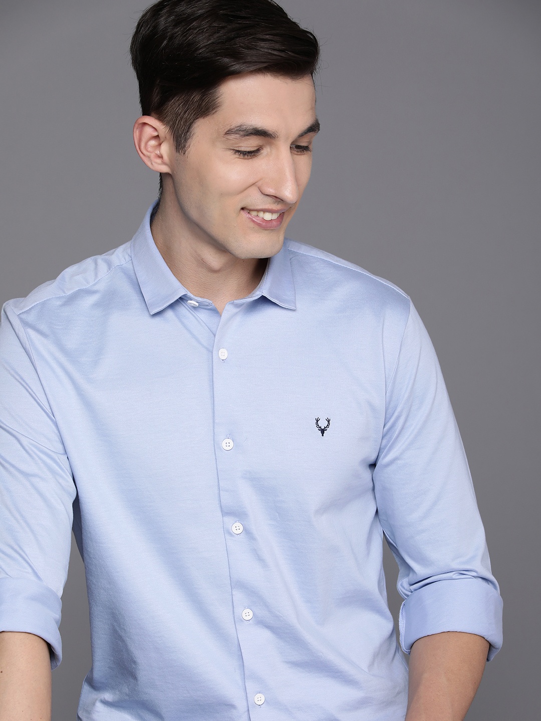 

Allen Solly Men Blue Solid Comfy Slim Fit Pure Cotton Casual Shirt