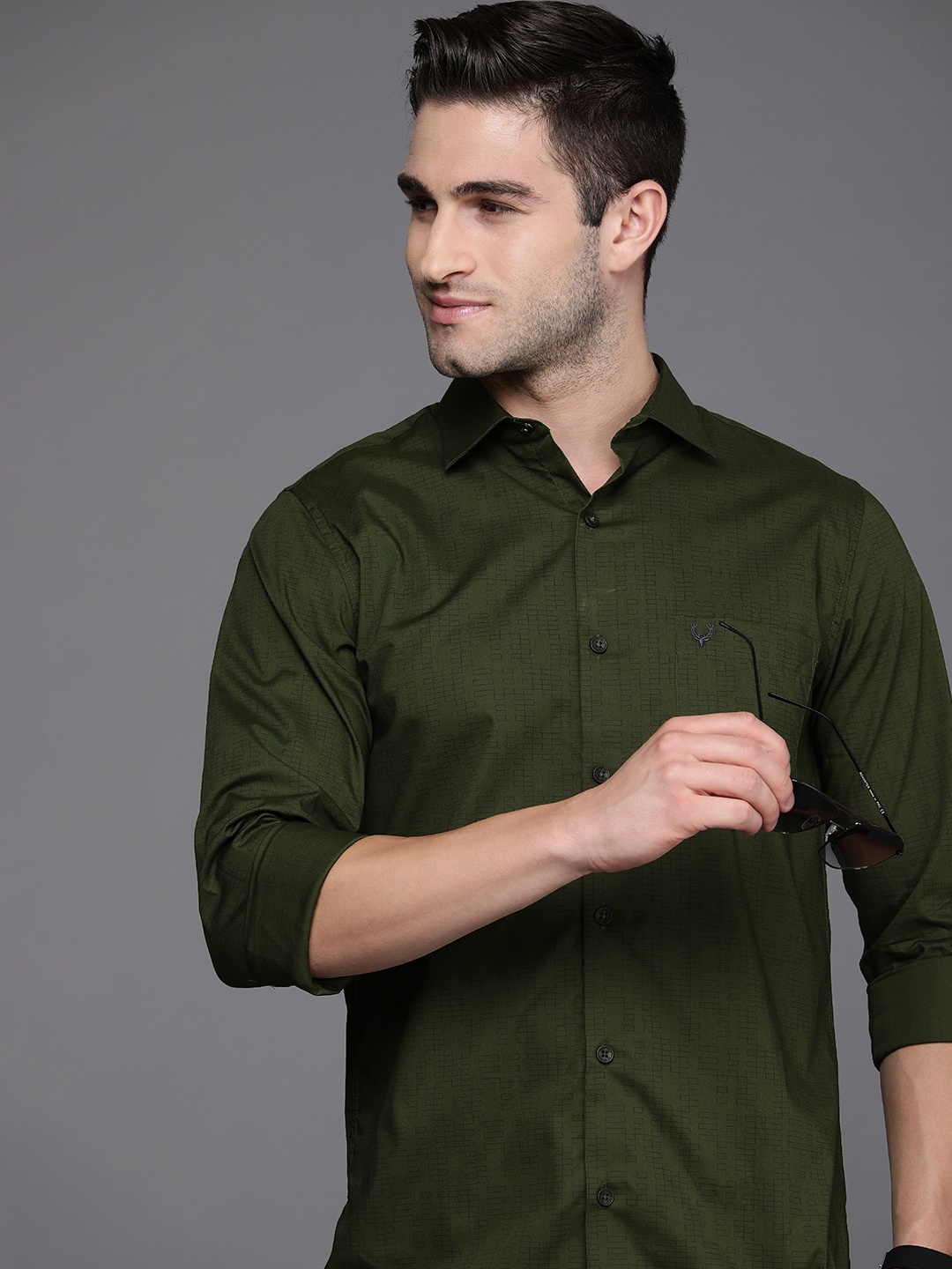 

Allen Solly Men Olive Green Modern Slim Fit Printed Pure Cotton Casual Shirt