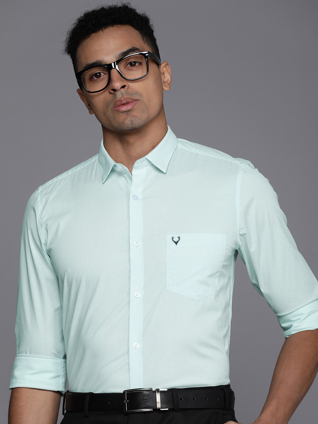 

Allen Solly Men Modern Slim Fit Geometric Printed Formal Shirt, Green