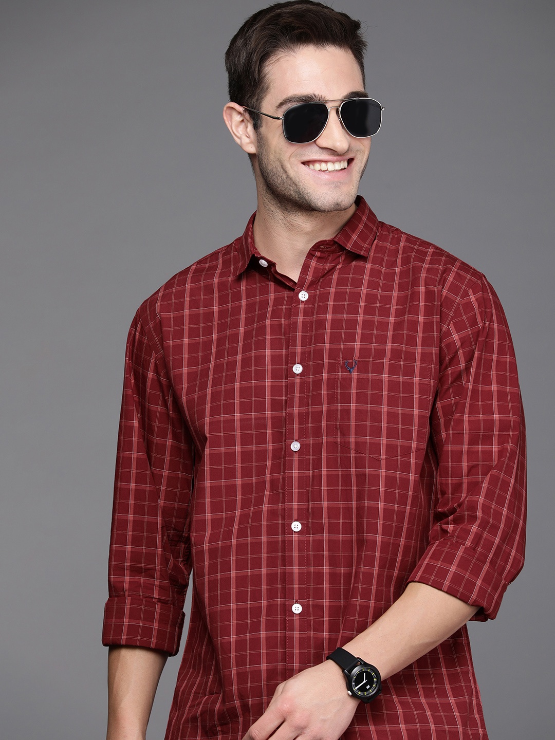 

Allen Solly Men Red Checked Regular Fit Pure Cotton Casual Shirt