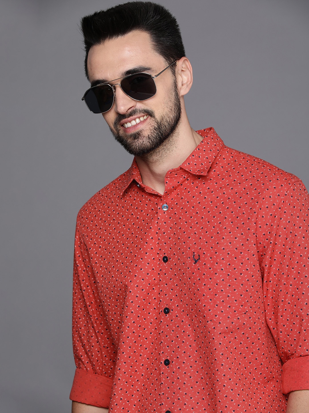 

Allen Solly Men Coral Red Classic Fit Printed Casual Shirt