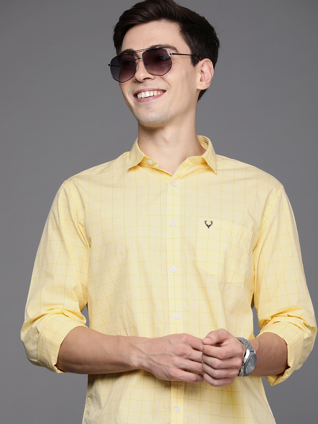 

Allen Solly Men Yellow Checked Pure Cotton Casual Shirt