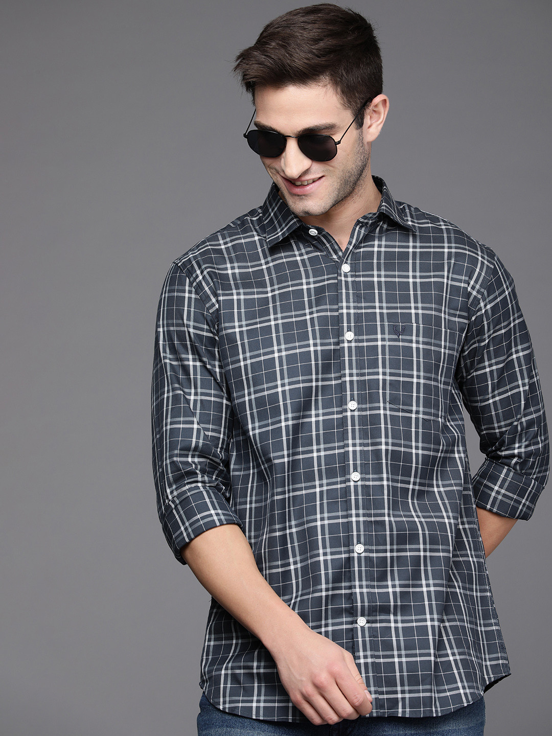 

Allen Solly Men Grey Tartan Checks Checked Pure Cotton Casual Shirt