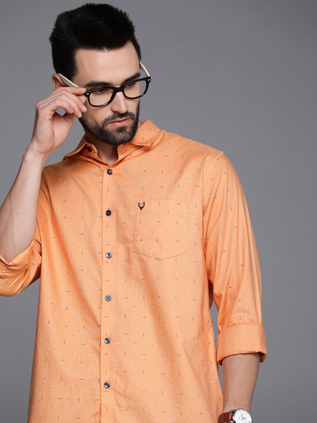 

Allen Solly Men Orange Classic Fit Printed Casual Shirt