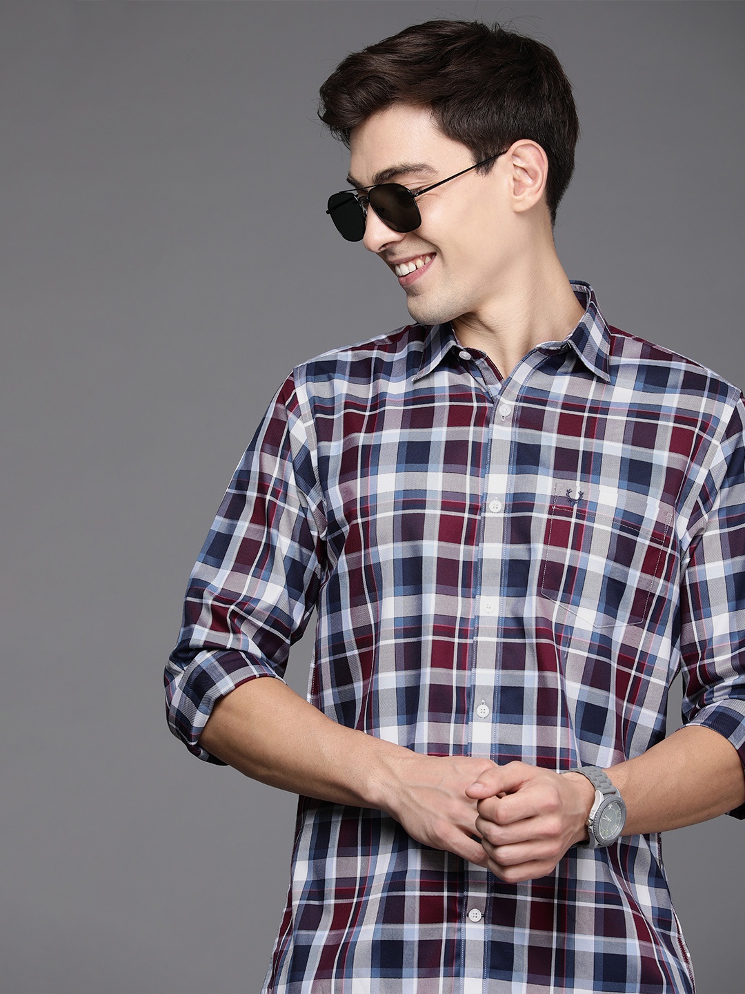 

Allen Solly Men Maroon Sport Checked Pure Cotton Casual Shirt