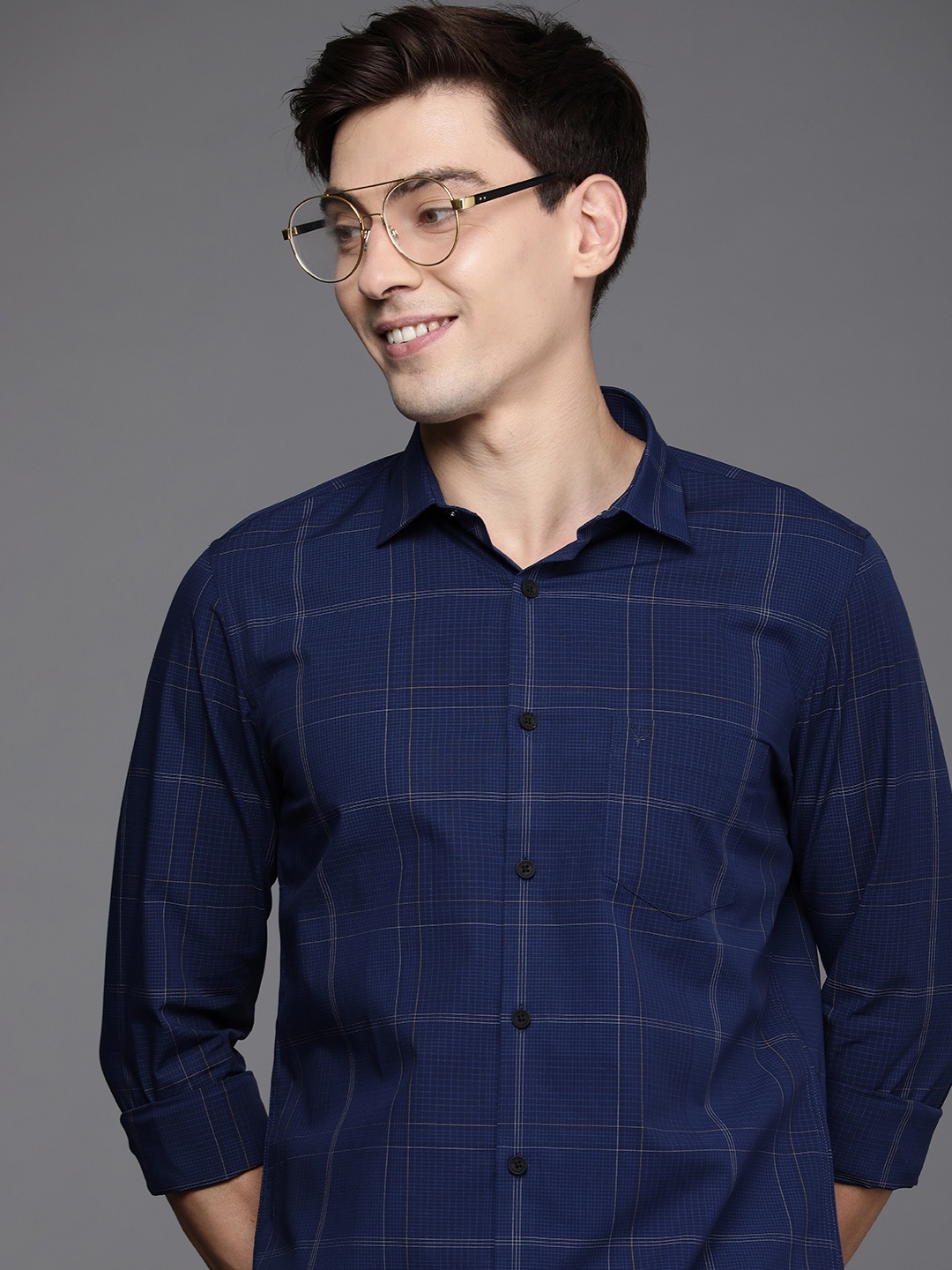 

Allen Solly Men Navy Blue Comfy Slim Fit Checked Casual Shirt