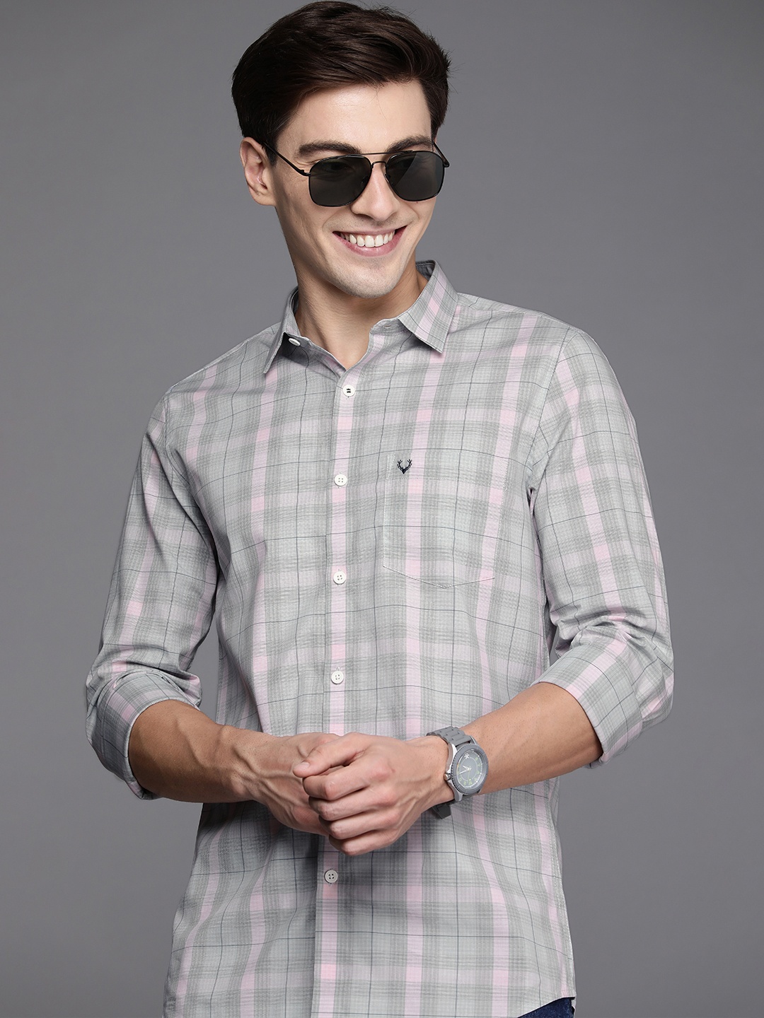 

Allen Solly Men Grey Comfy Slim Fit Checked Casual Shirt
