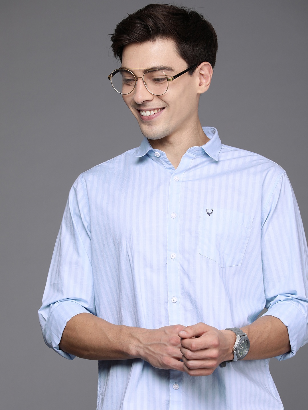 

Allen Solly Men Blue Striped Casual Shirt