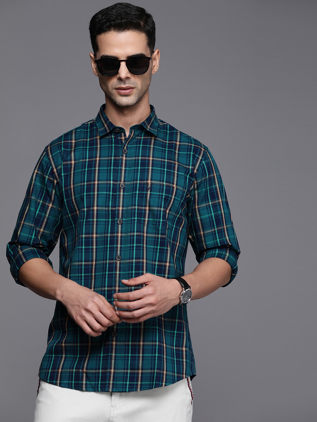 

Allen Solly Pure Cotton Tartan Checked Casual Shirt, Green