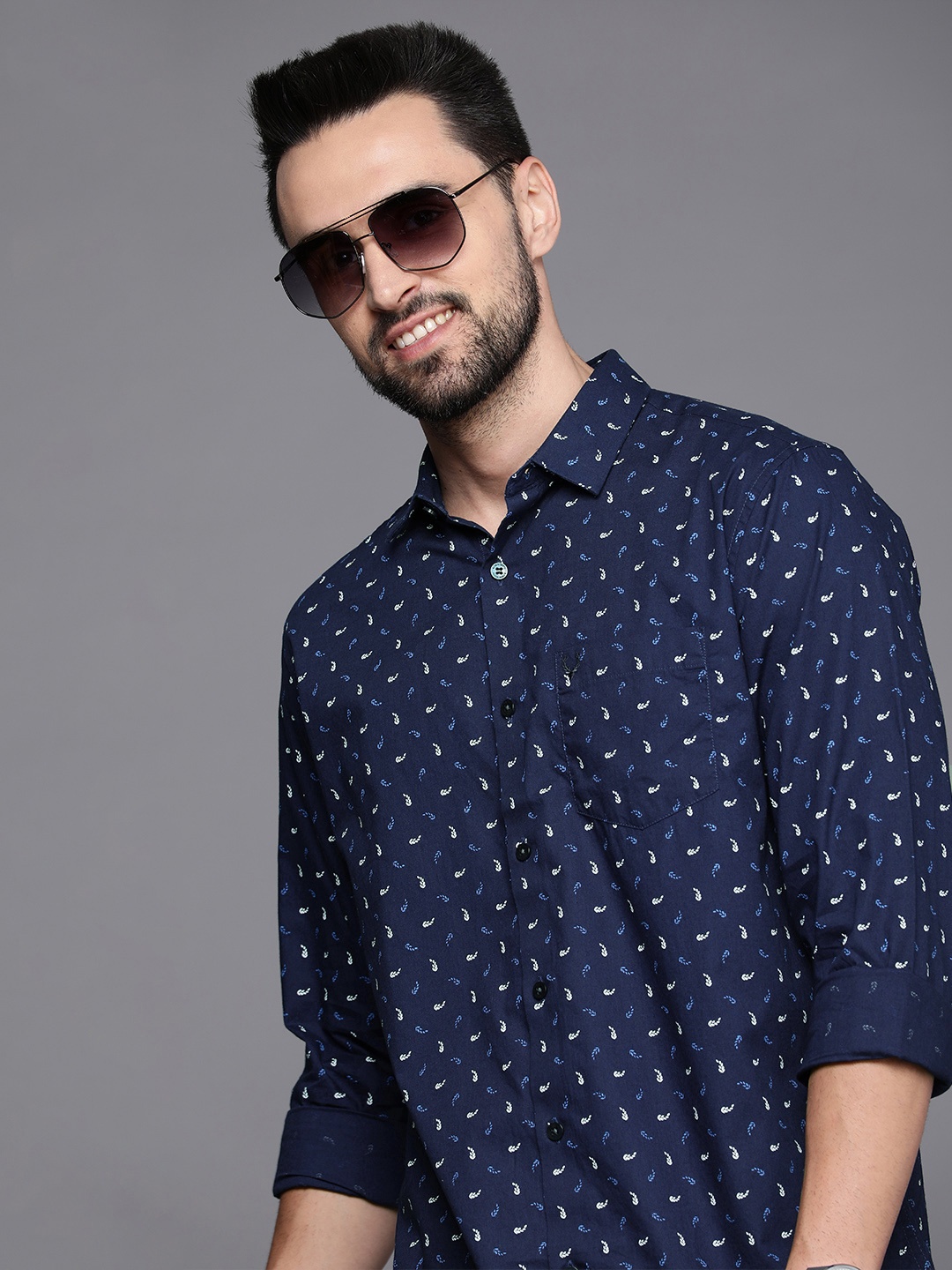 

Allen Solly Men Navy Blue Classic Fit Printed Casual Shirt