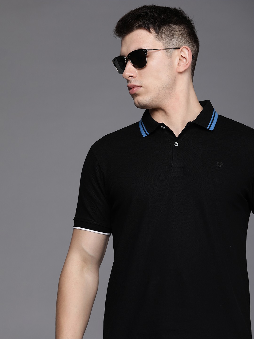 

Allen Solly Men Black Solid Polo Collar Pure Cotton T-shirt
