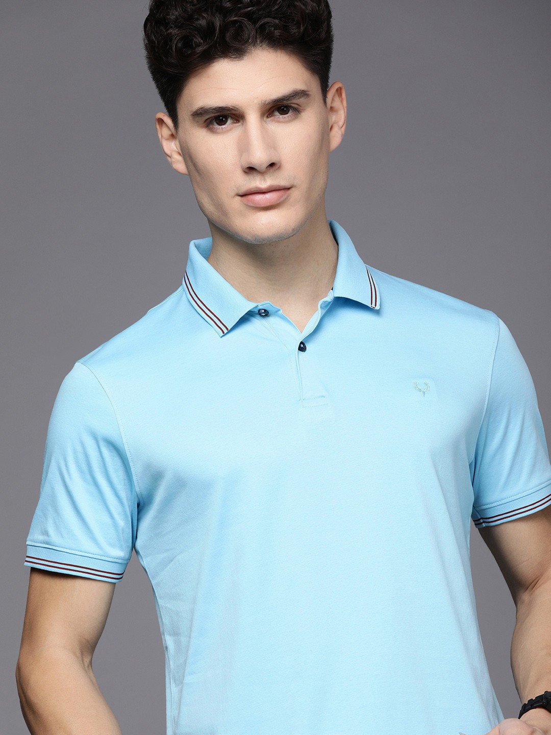 

Allen Solly Men Blue Solid Polo Collar Pure Cotton T-shirt