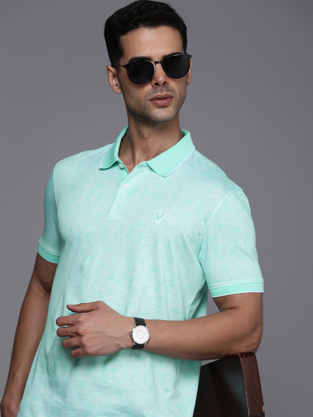 

Allen Solly Printed Polo Collar Pure Cotton T-shirt, Green