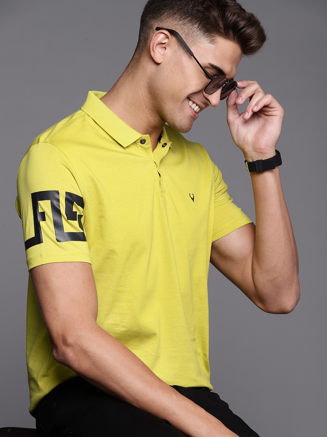 

Allen Solly Men Lime Green Polo Collar Pure Cotton T-shirt
