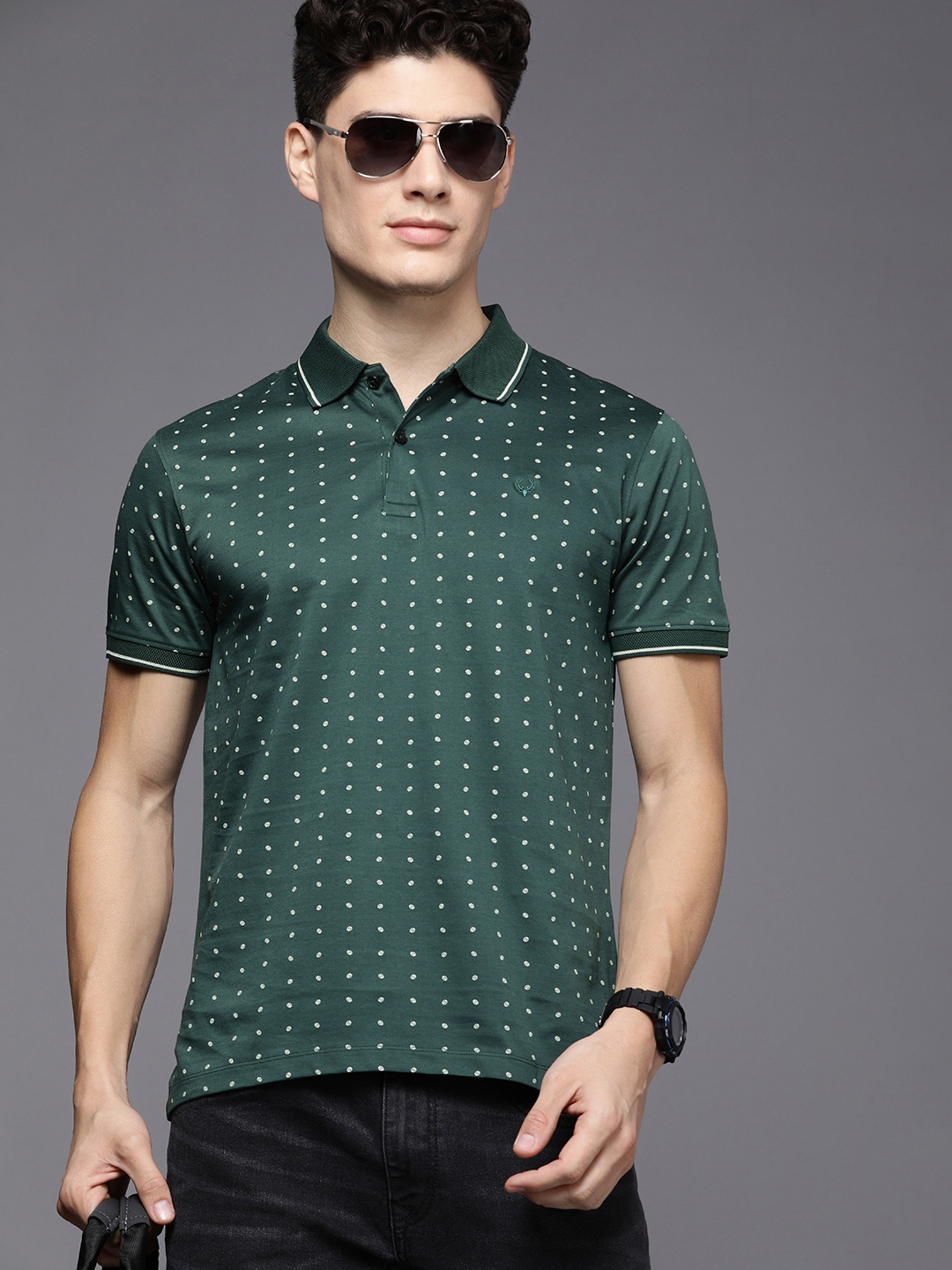 

Allen Solly Men Green & White Printed Polo Collar T-shirt