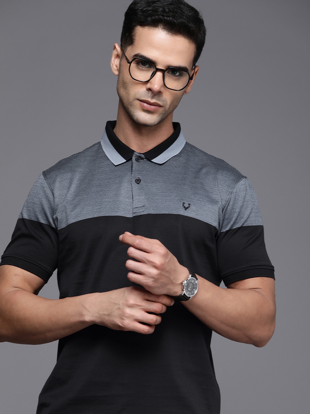 

Allen Solly Colourblocked Polo Collar Pure Cotton T-shirt, Black