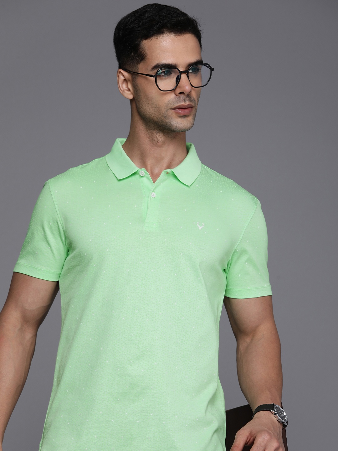 

Allen Solly Printed Polo Collar Pure Cotton T-shirt, Green