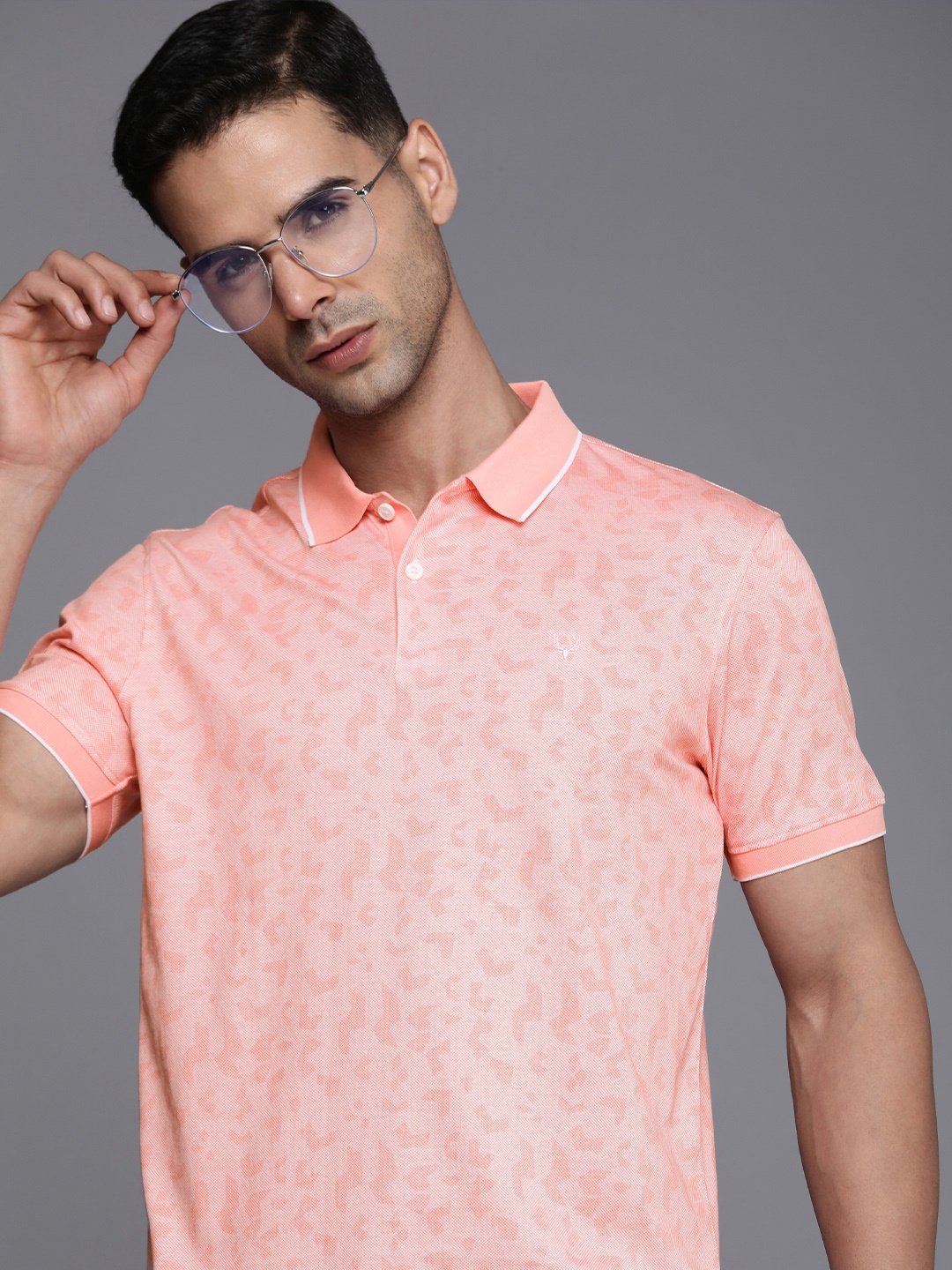 

Allen Solly Printed Polo Collar Pure Cotton T-shirt, Peach