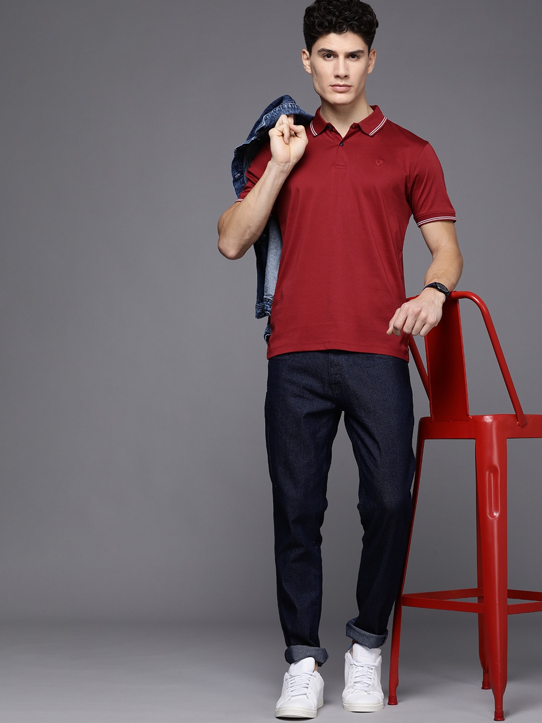 

Allen Solly Men Maroon Solid Polo Collar Pure Cotton T-shirt
