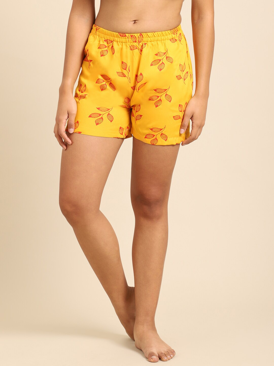 

Katn India Women Yellow & Red Printed Lounge Shorts