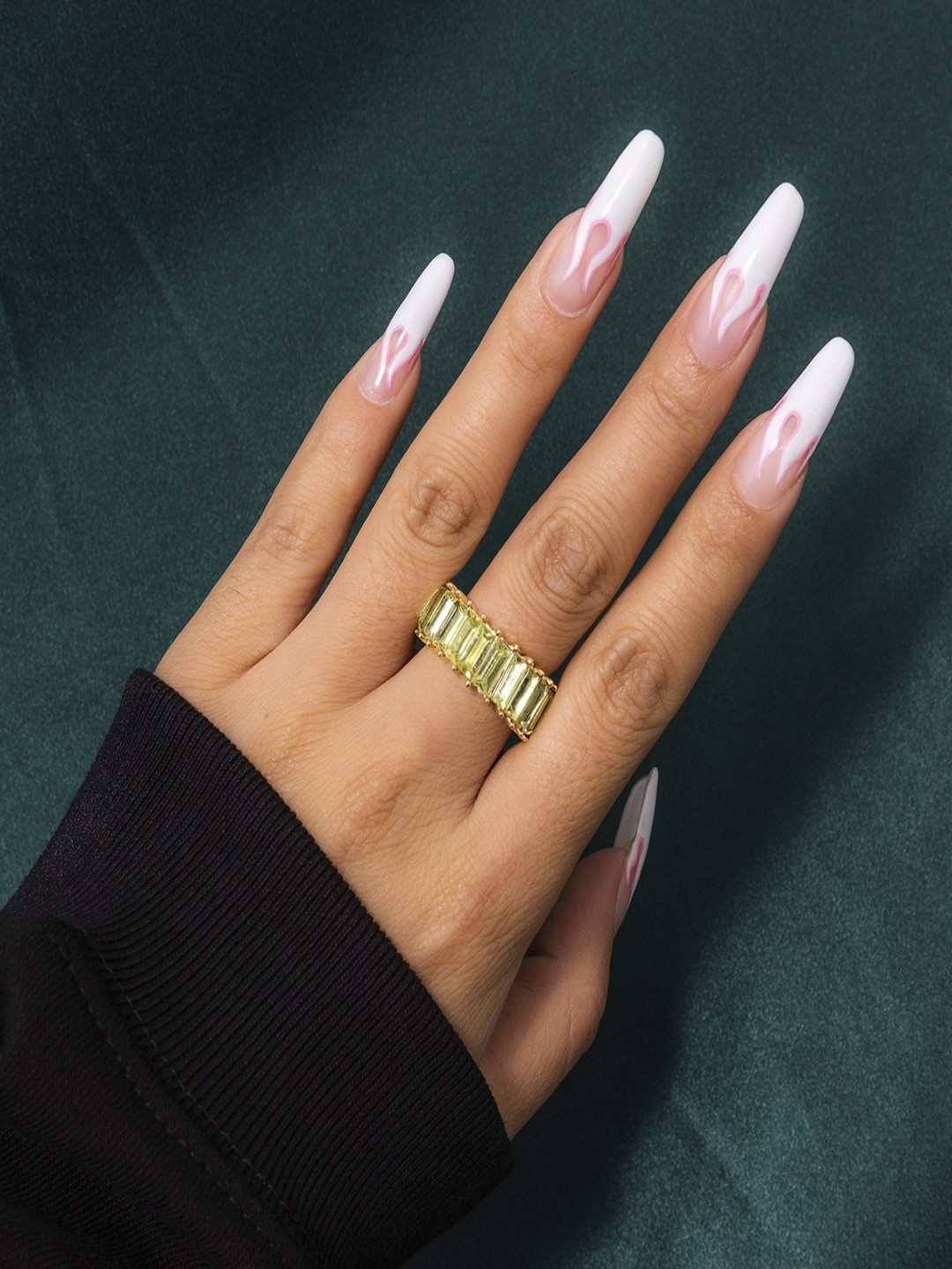 

AQUASTREET Gold-Plated Green Zircon Studded Statement Square Ring