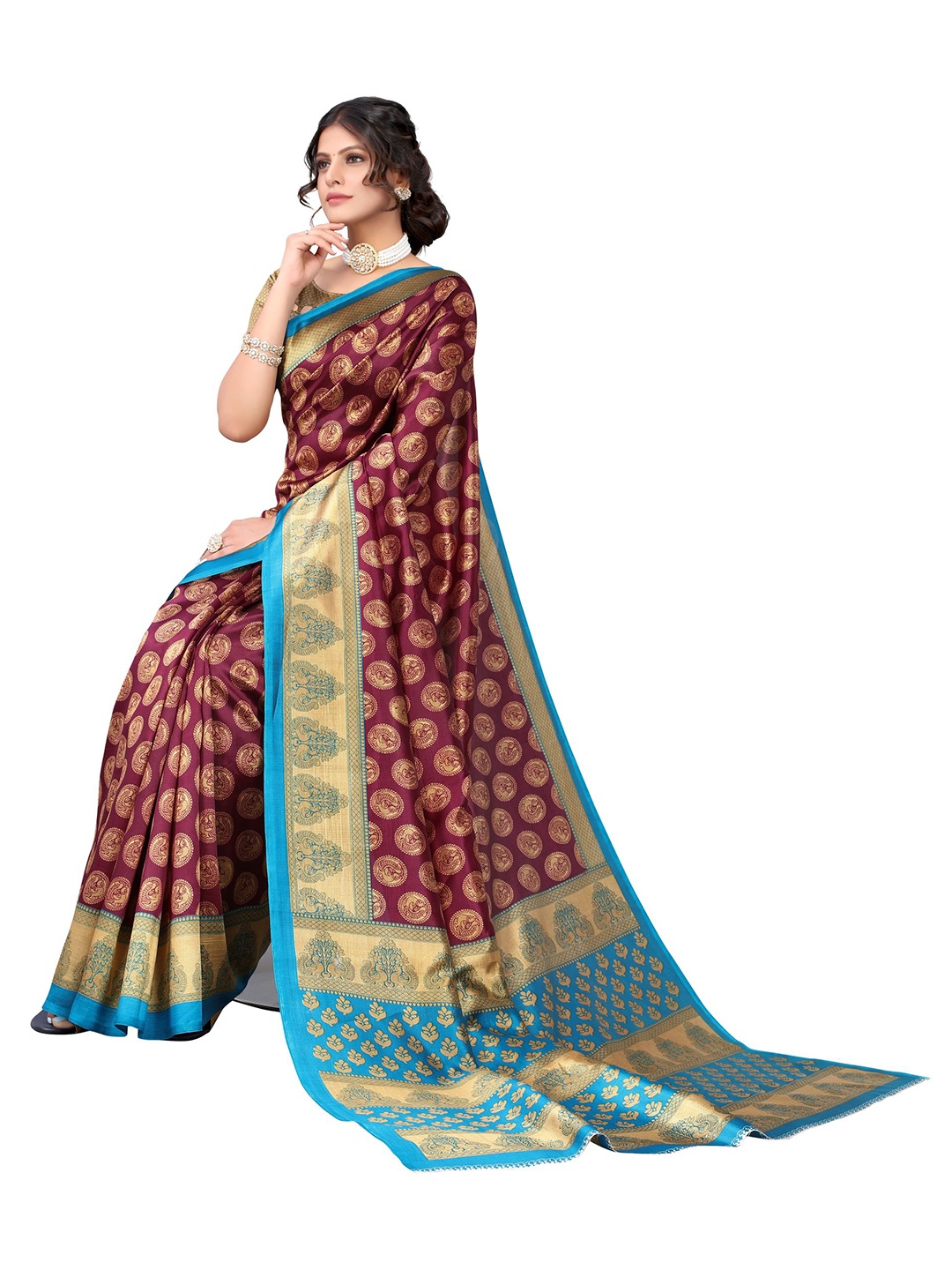 

Yashika Purple & Blue Ethnic Motifs Art Silk Khadi Saree