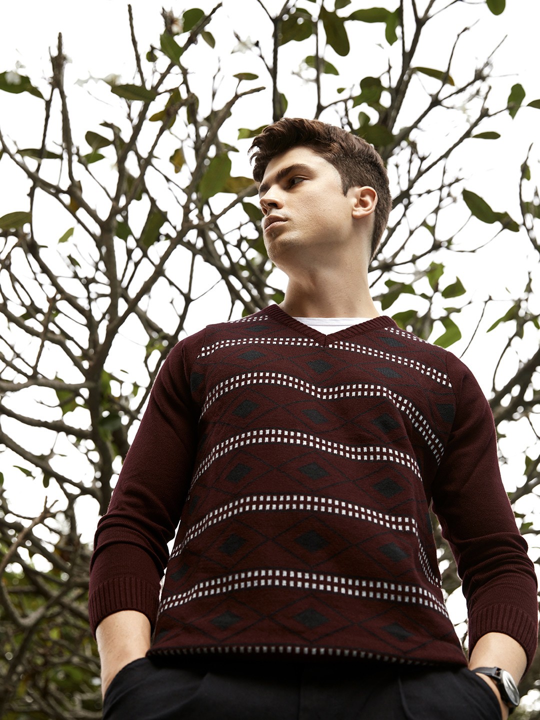 

Anouk Men Maroon & White Printed Pullover