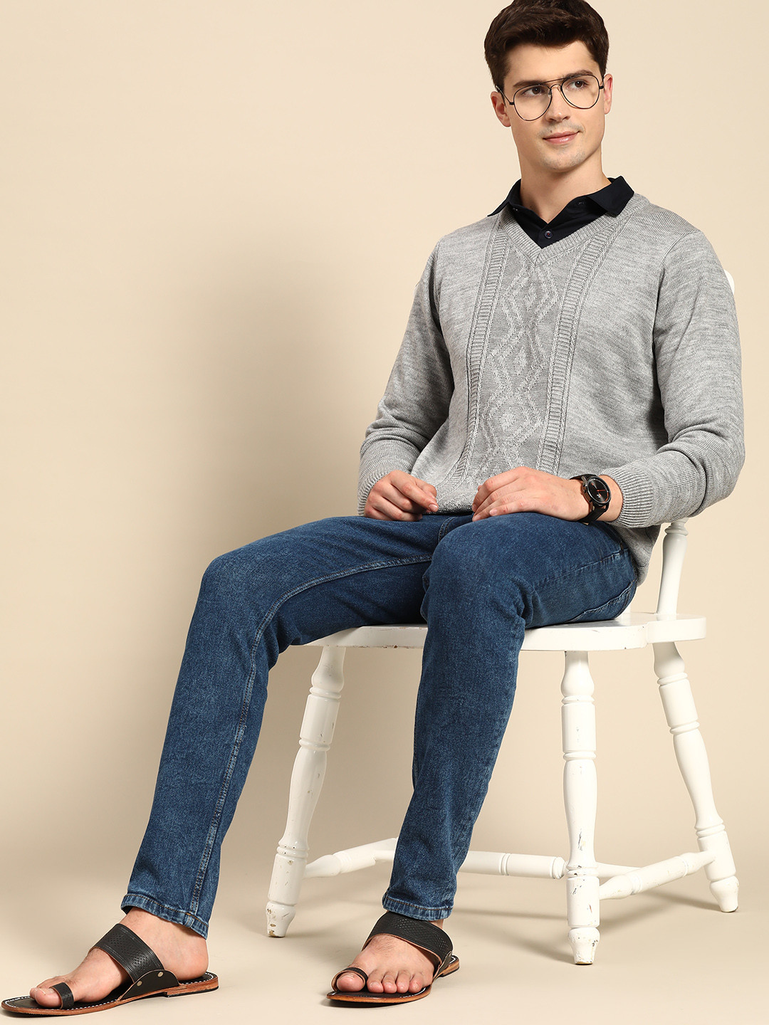 

Anouk Men Grey Cable Knit Pullover