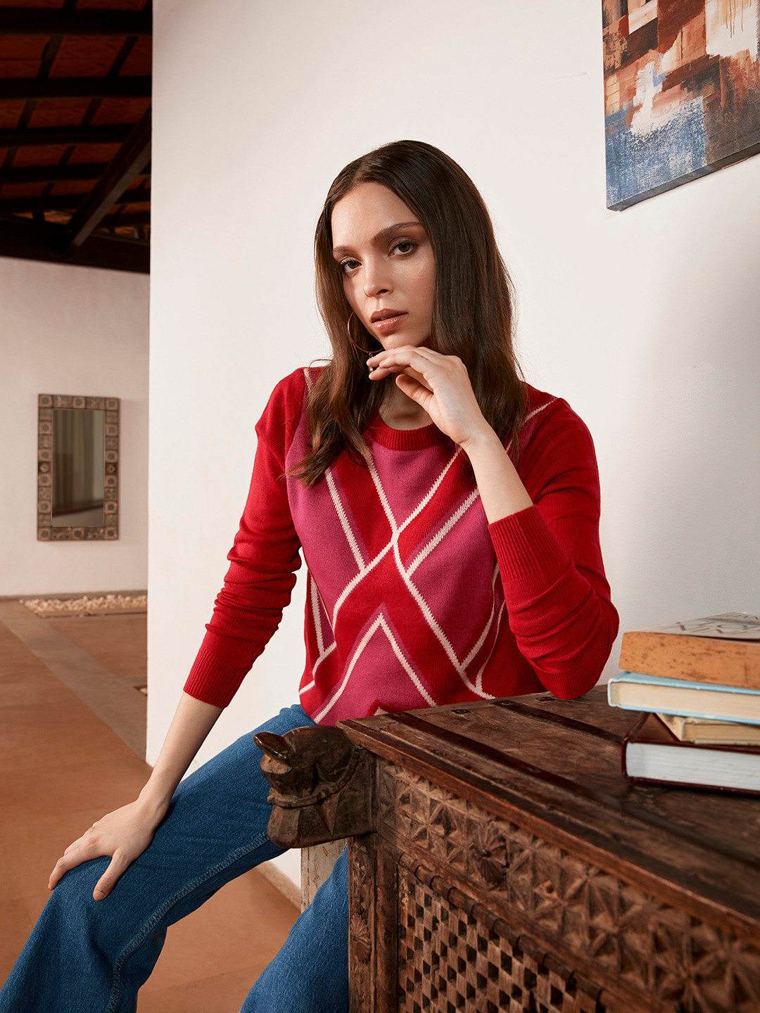 

Anouk Women Red & Pink Round Neck Pullover