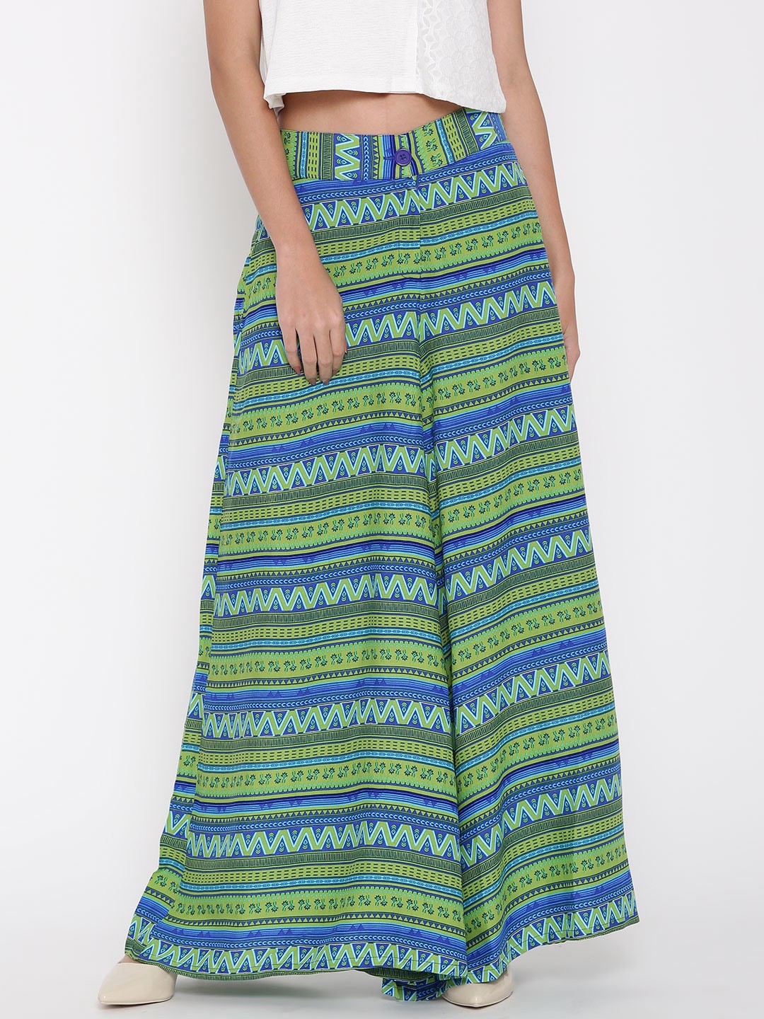 

Global Desi Green & Blue Printed Palazzos