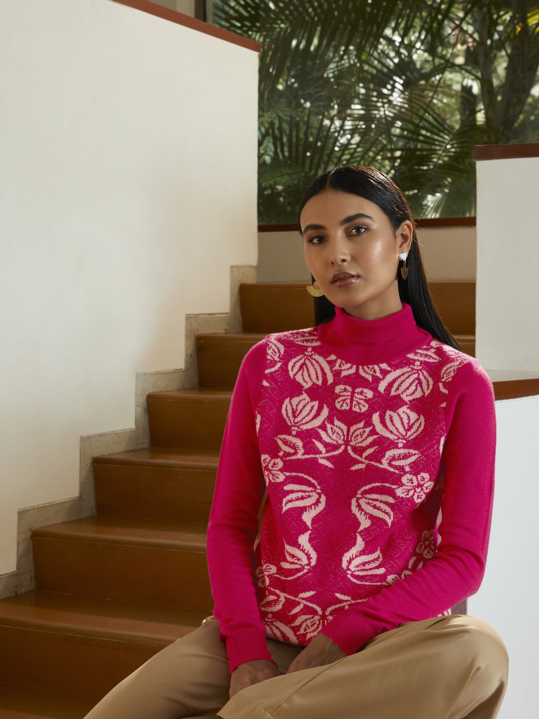

Anouk Women Pink Floral Embroidered Pullover