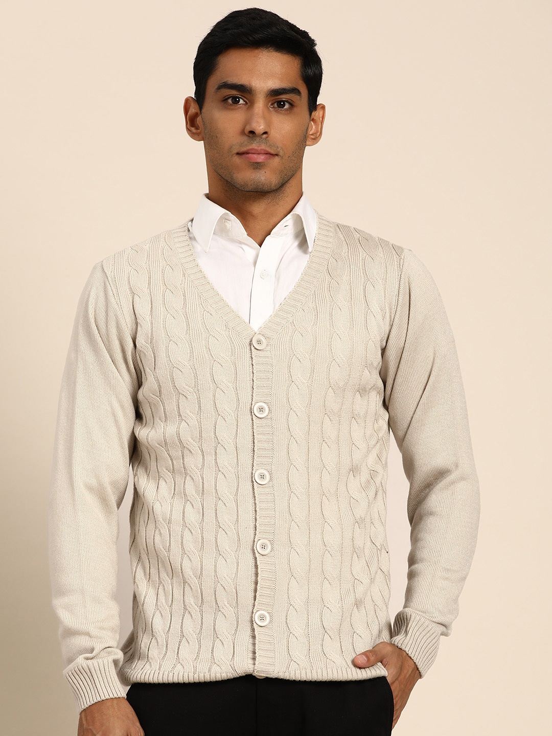 

Anouk Men Cream-Coloured Cable Knit Cardigan