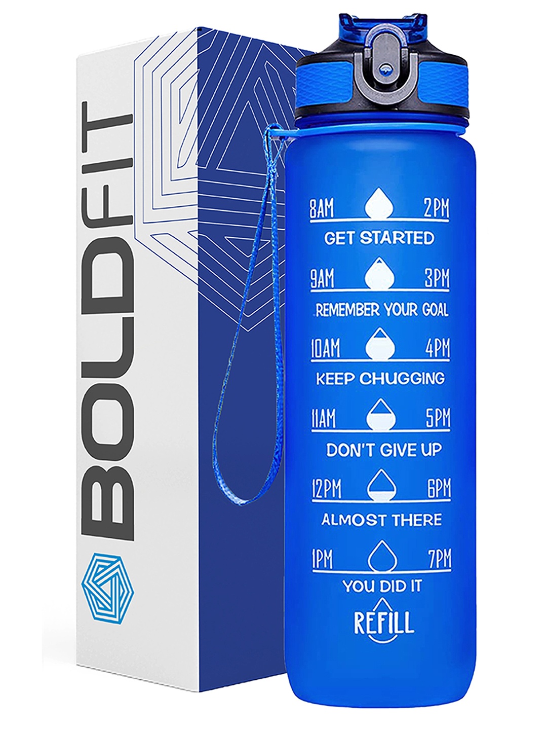 

BOLDFIT Blue & White Motivational Time Markers Measurement Sipper Water Bottle