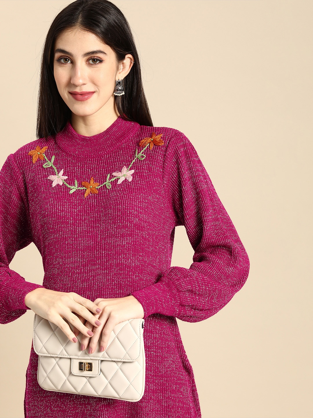 

Anouk Women Magenta Floral Embroidered Floral Kurta