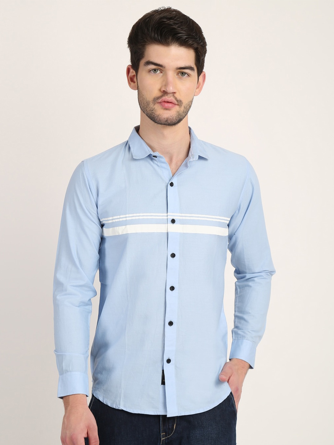 

COLVYNHARRIS JEANS Men Blue Slim Fit Striped Casual Shirt