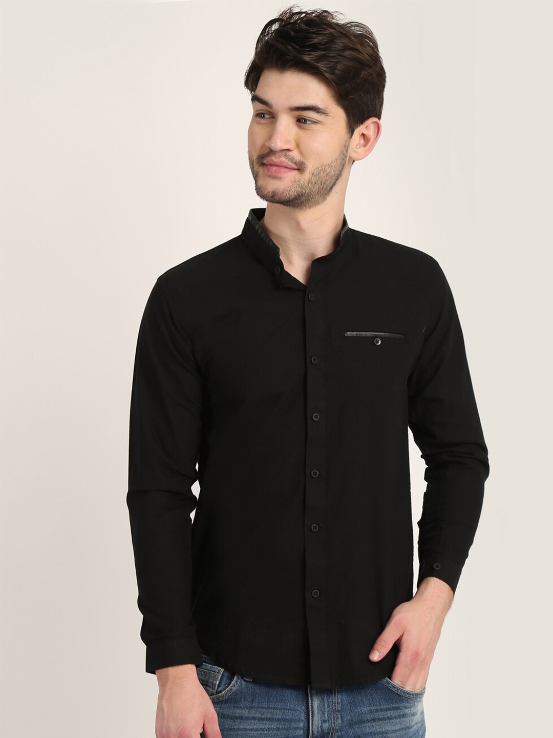 

COLVYNHARRIS JEANS Men Black Solid Cotton Linen Classic Slim Fit Casual Shirt