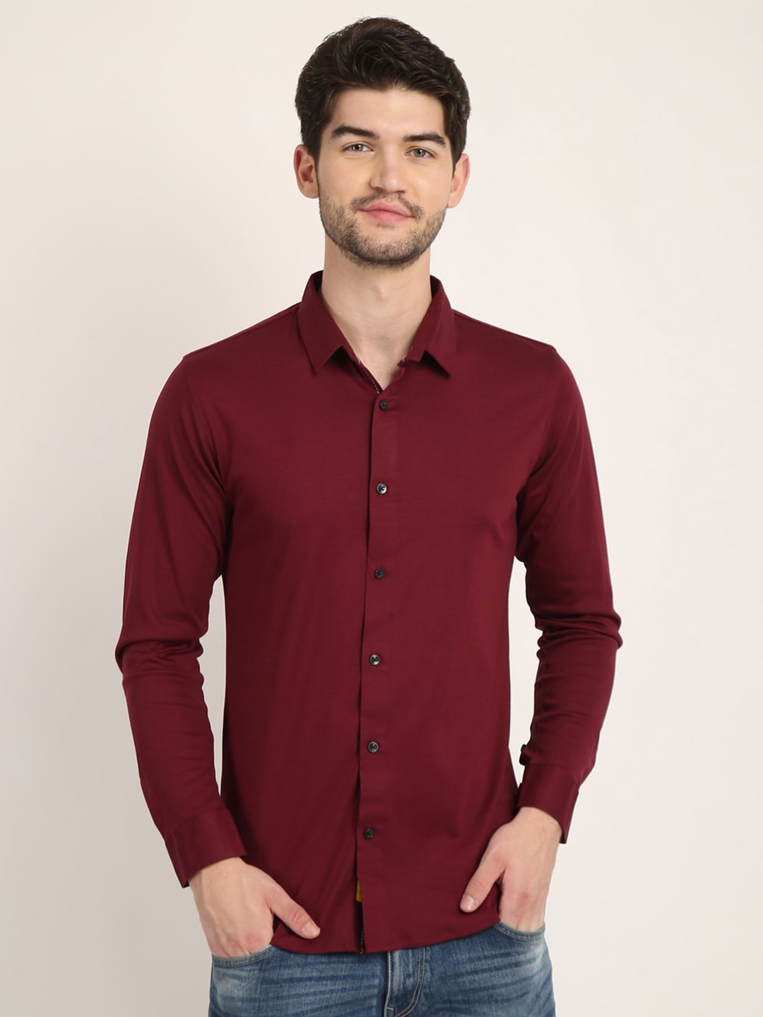 

COLVYNHARRIS JEANS Men Maroon Classic Slim Fit Casual Shirt