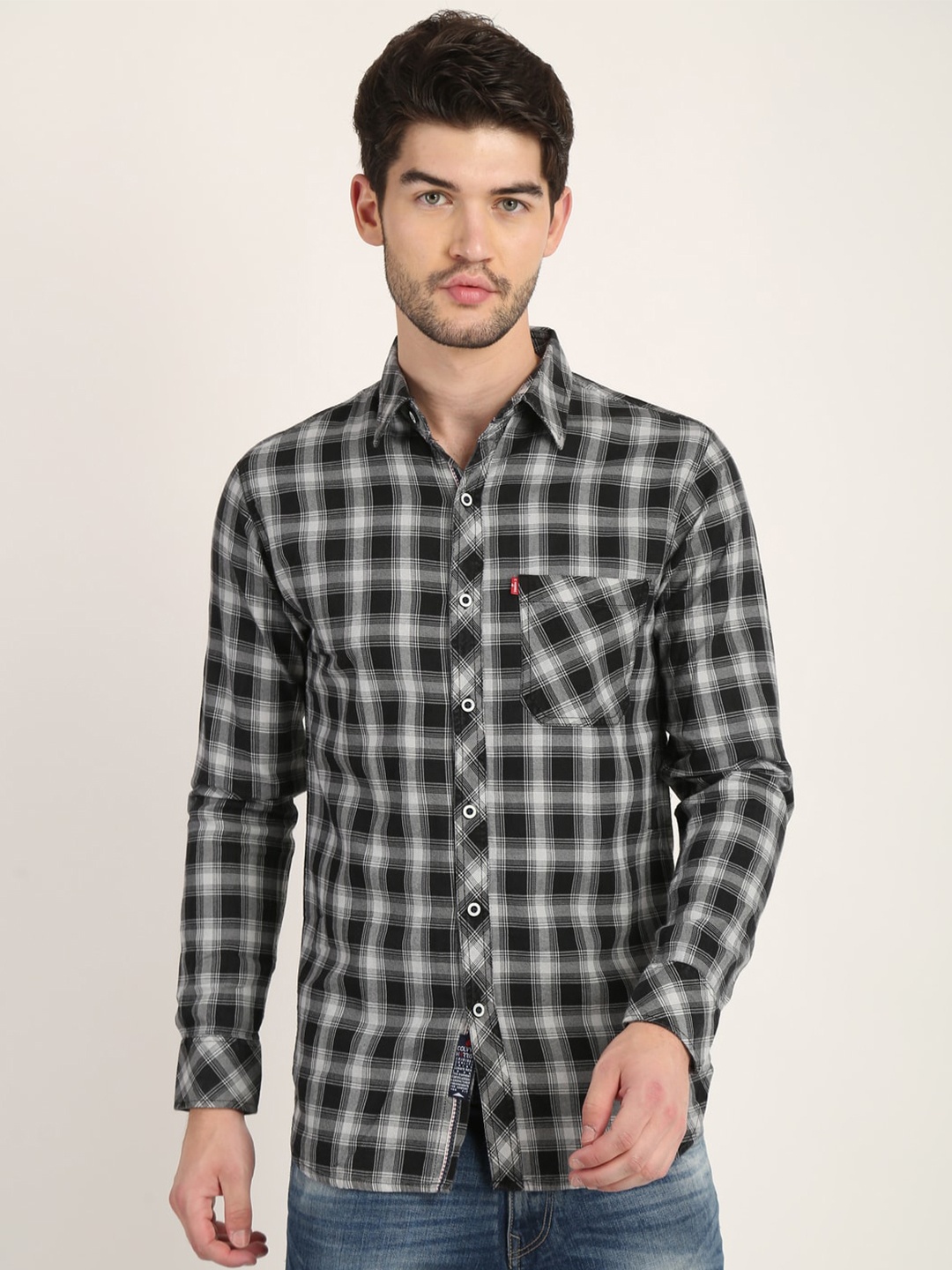

COLVYNHARRIS JEANS Men Black Classic Slim Fit Tartan Checks Checked Casual Shirt