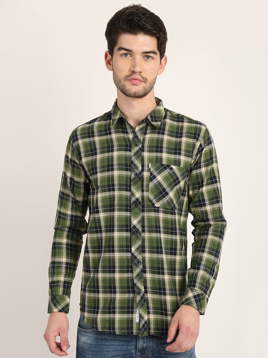 

COLVYNHARRIS JEANS Men Green Modern Slim Fit Tartan Checked Casual Shirt