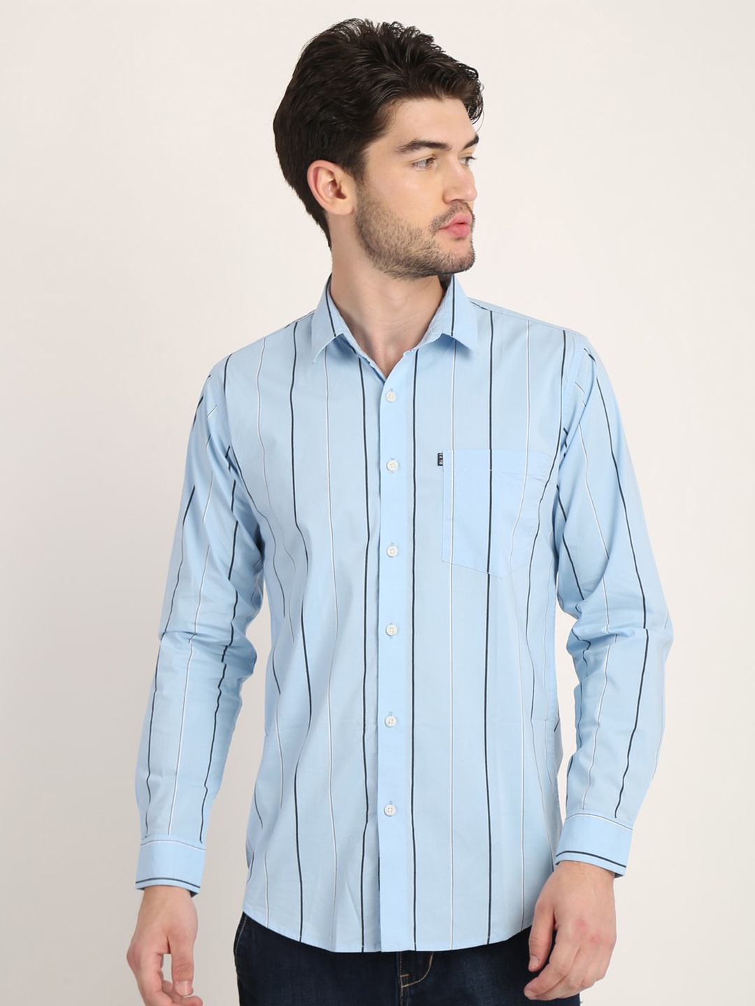 

COLVYNHARRIS JEANS Men Blue Standard Slim Fit Striped Casual Shirt