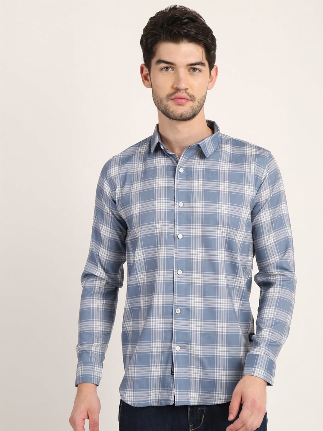 

COLVYNHARRIS JEANS Men Blue Standard Slim Fit Checked long sleeve Casual Shirt