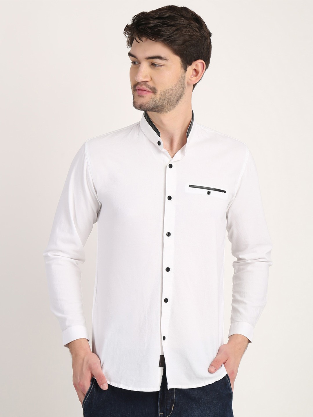 

COLVYNHARRIS JEANS Men White Classic Slim Fit Linen Cotton Casual Shirt