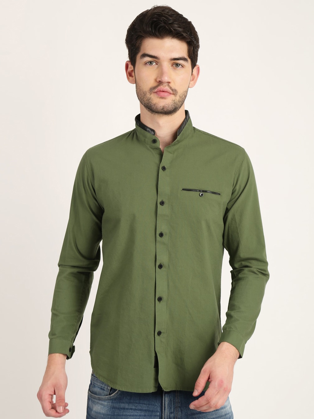 

COLVYNHARRIS JEANS Men Olive Green Classic Slim Fit Casual Shirt