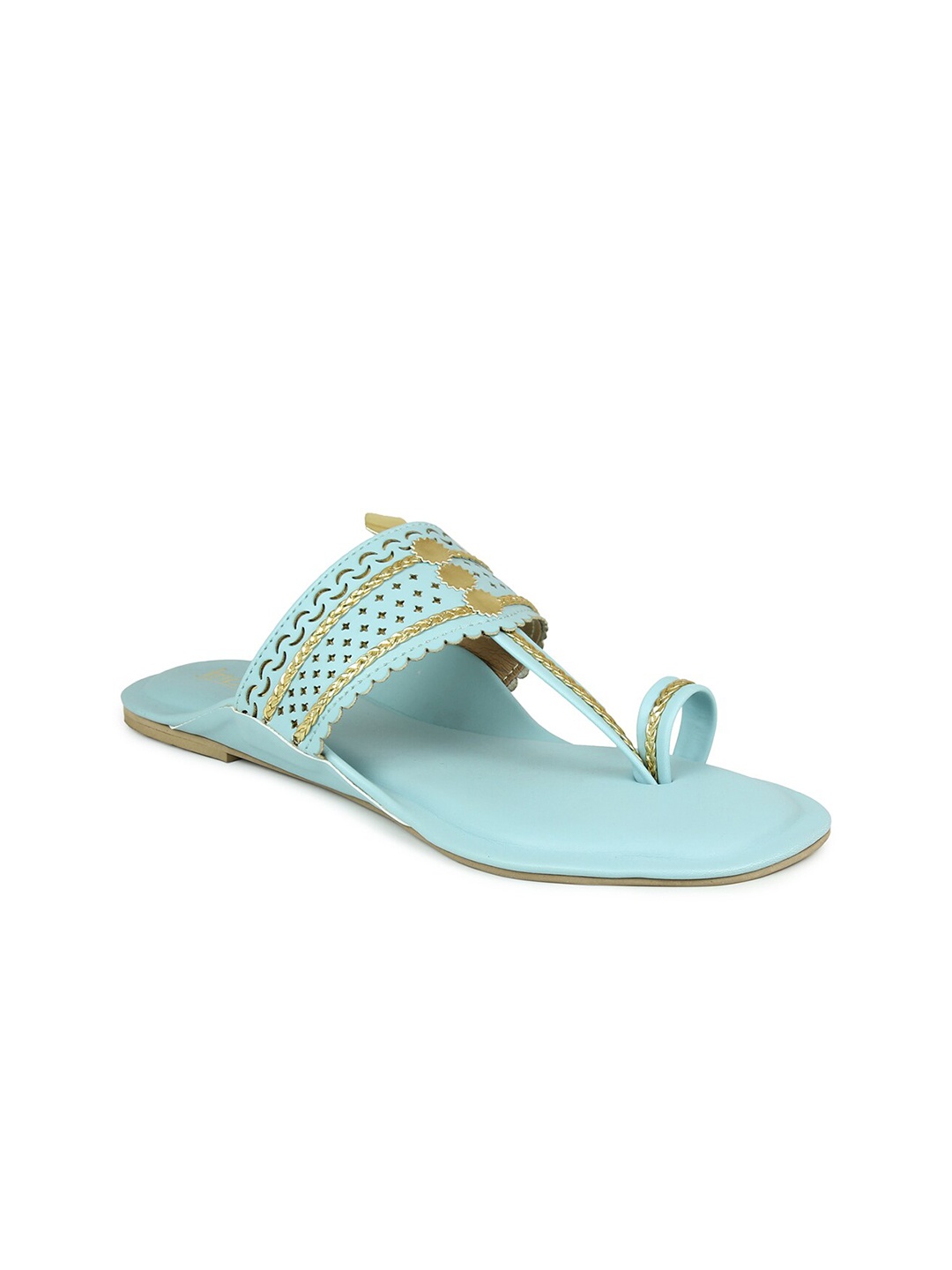 

Inc 5 Women Turquoise Textured One Toe Flats with Laser Cuts, Turquoise blue