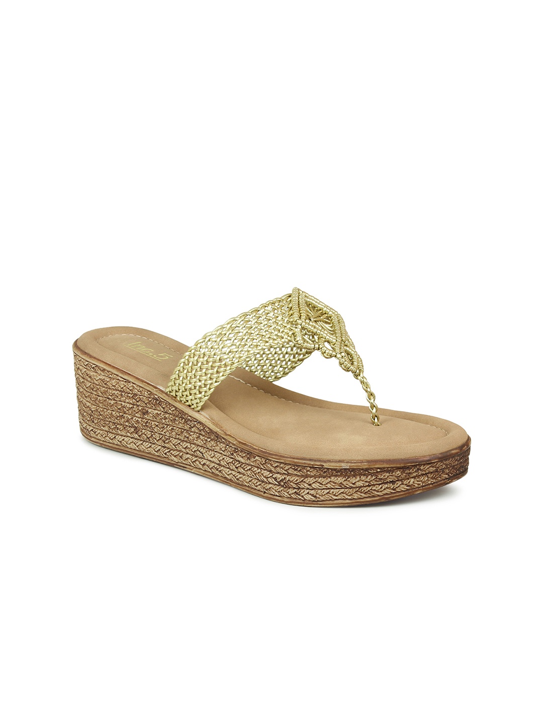 

Inc 5 Gold-Toned & Brown Wedge Sandals