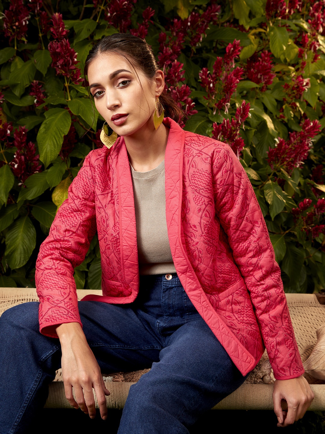 

Anouk Women Fuchsia Floral Printed Quilted Jacket