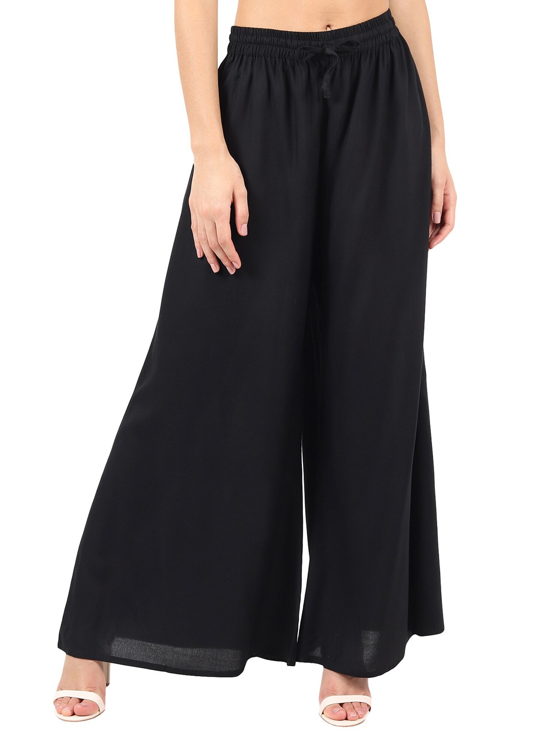 

MUFFLY Women Black Solid Flared Chambray Palazzos