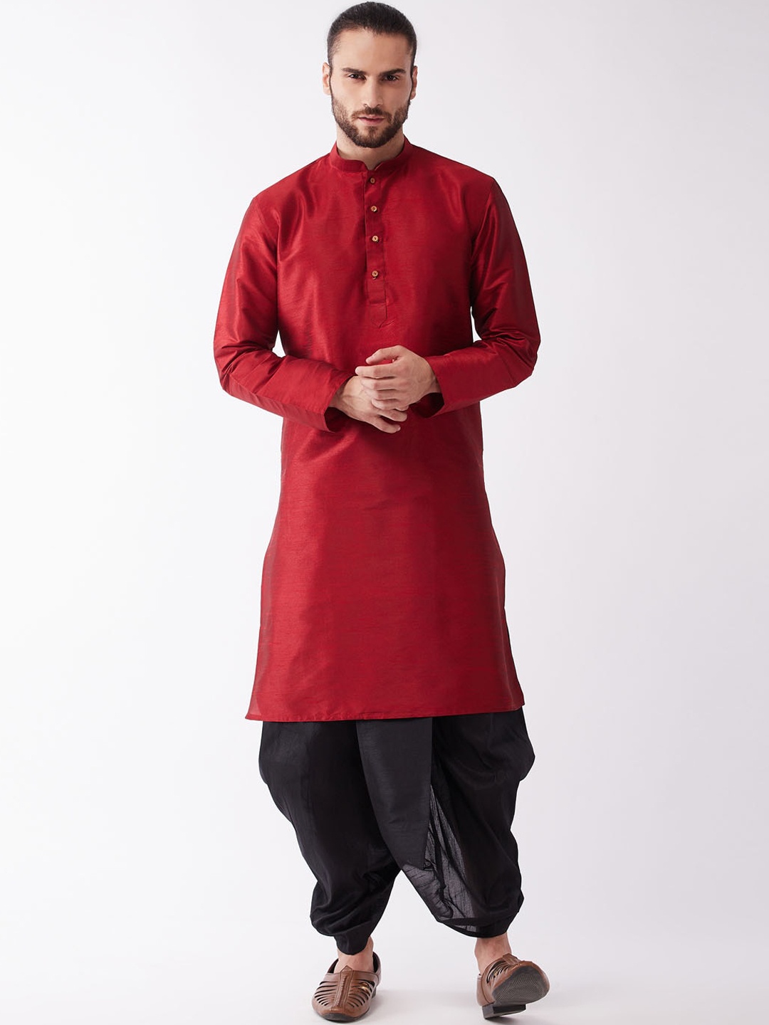 

VASTRAMAY Men Maroon Kurta with Dhoti Pants