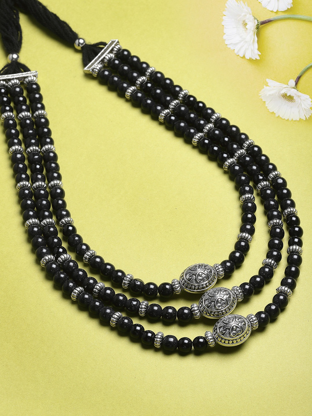 

PANASH Silver-Toned & Black German Silver Oxidised Necklace