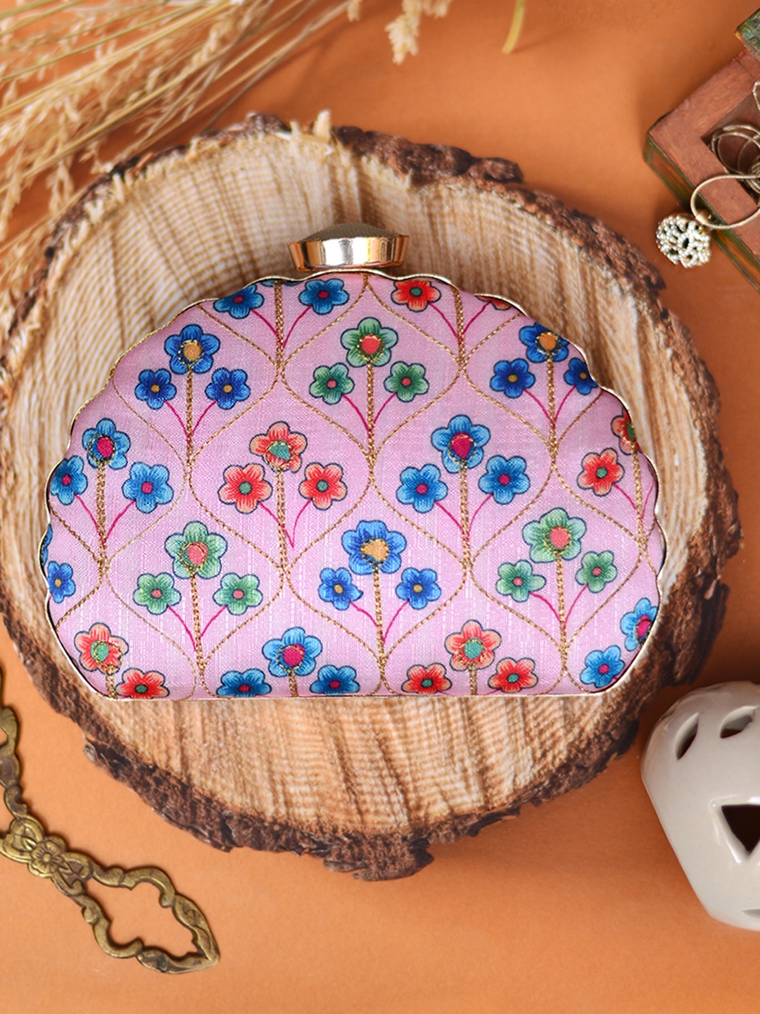 

ARTKLIM Pink & Blue Embroidered Box Clutch
